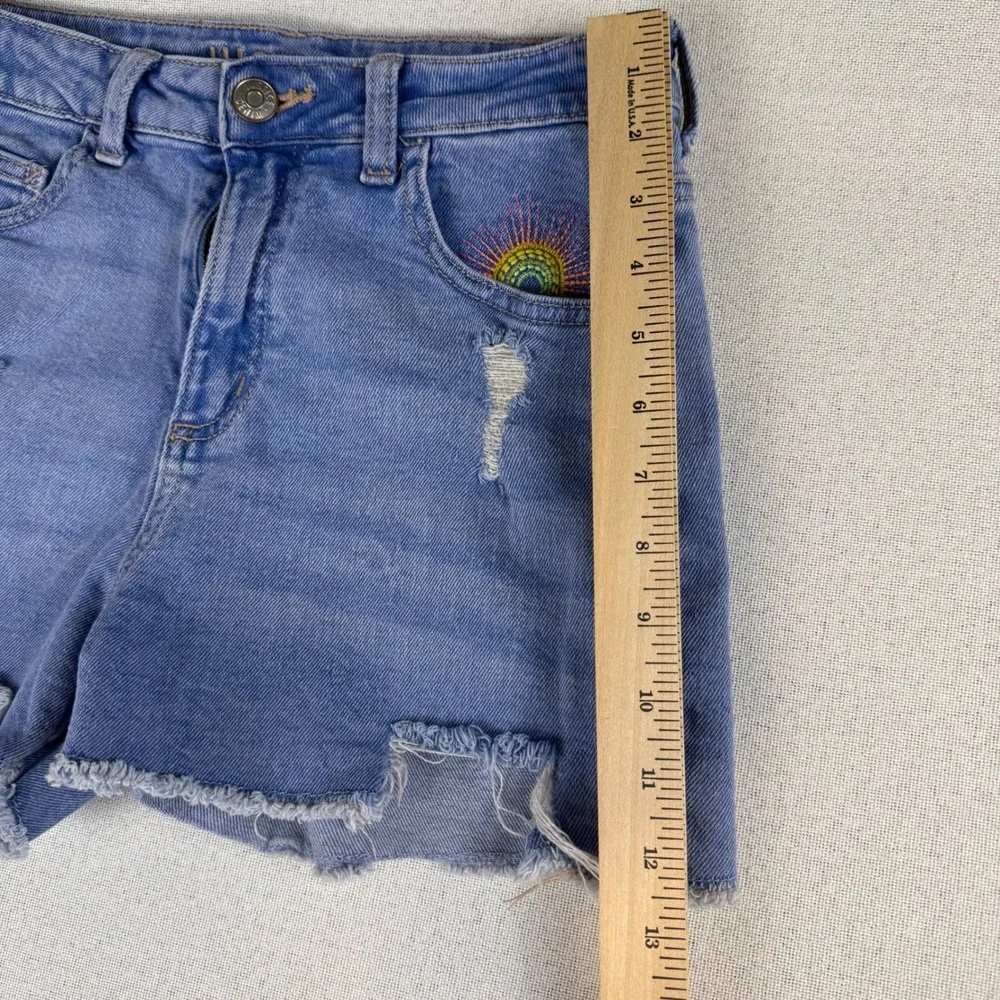 Justice Girls Mini Mom Shorts Medium Wash Distressed Rainbow Sun Size 16
